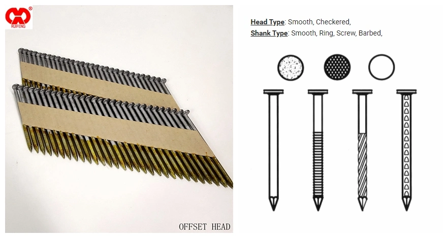 Ruifeng Brand Latest Price 34D Paper Tape Strip Nails - Offset Head Collated Nail.