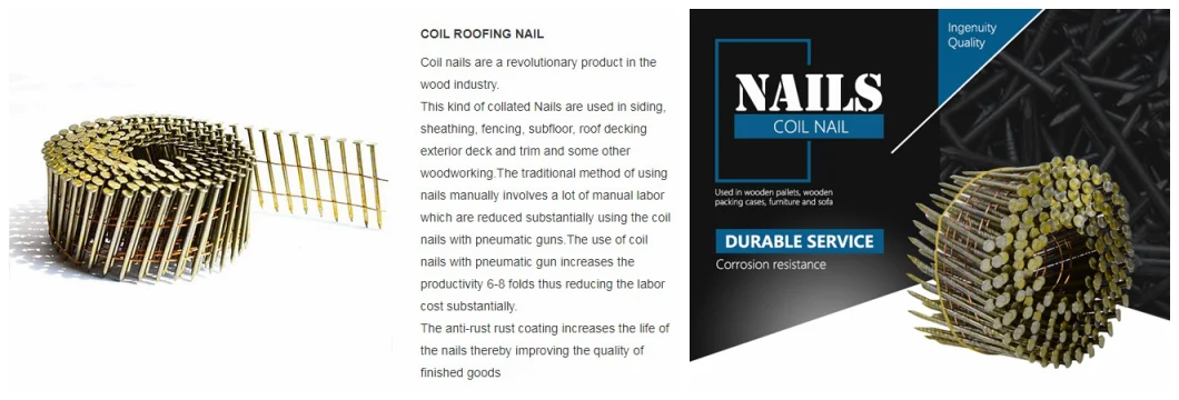 Factory Price Pneumatic Gun 0.12′ ′ Coil Roofing Collated Nail.